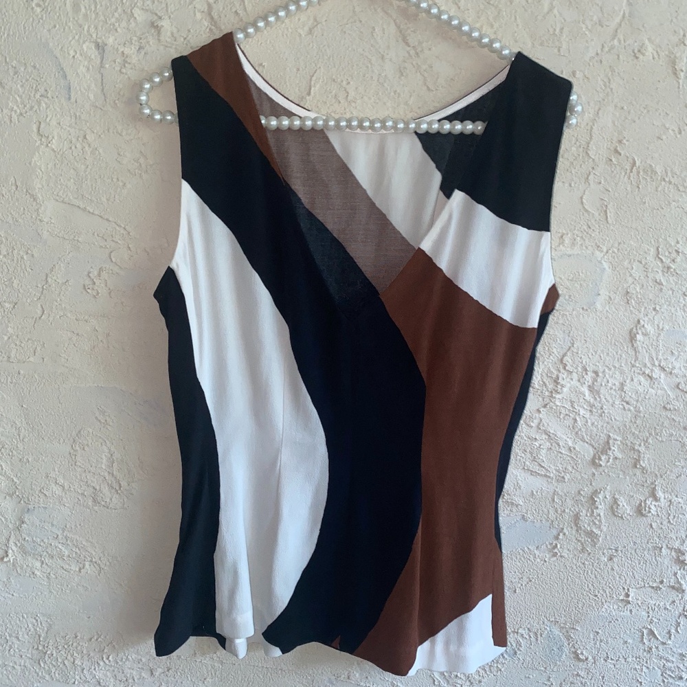 Kate Spade Brown Black White V-neck sleeveless top